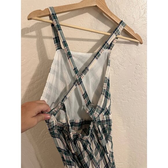 Max Studio Vintage Linen Spring Gingham Plaid Ruffle Slit Maxi Dress - Picture 10 of 12